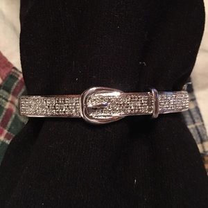 DIAMONDS Solid STERLING SILVER Bangle Bracelet Buckle design locking clasp