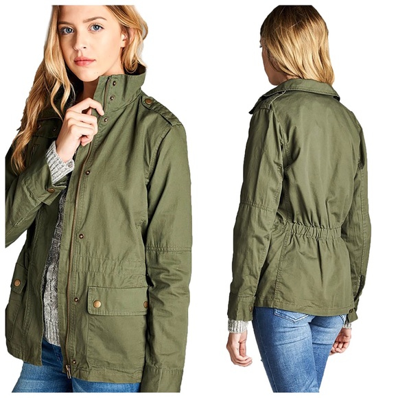 Olive collar utility drawstring jacket - Picture 2 of 3