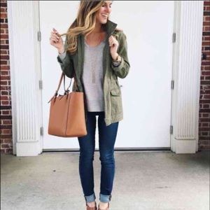 Olive collar utility drawstring jacket