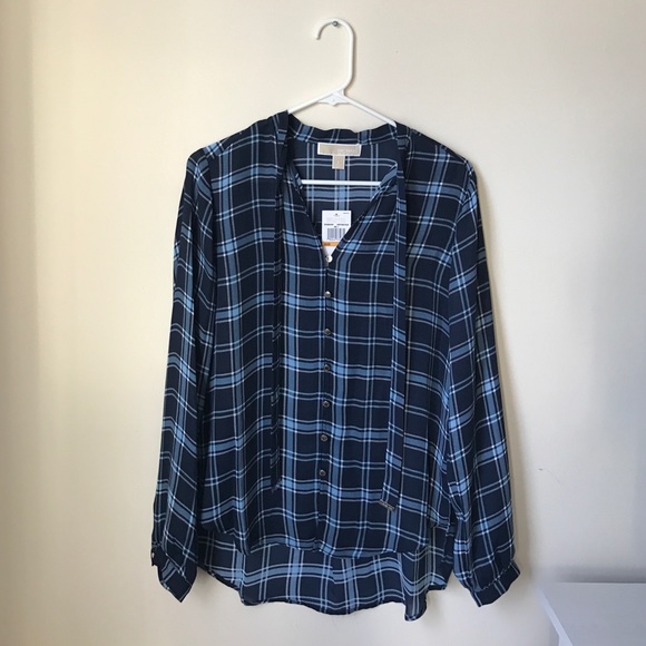Michael Kors Blue Plaid Shirt - Picture 2 of 4