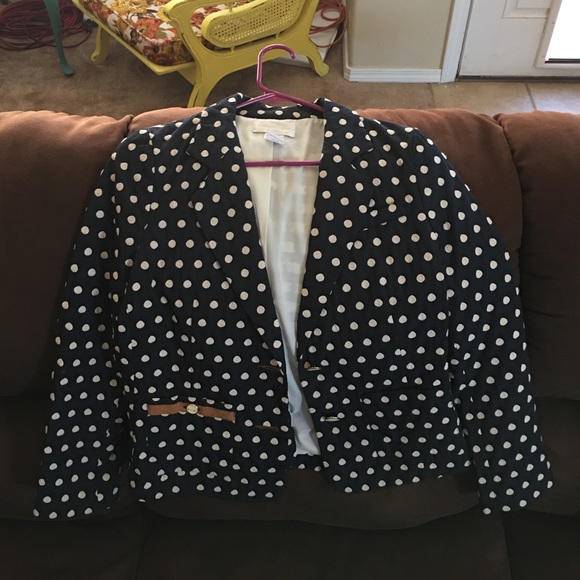 Anthropologie COREY navy blue polka dot blazer