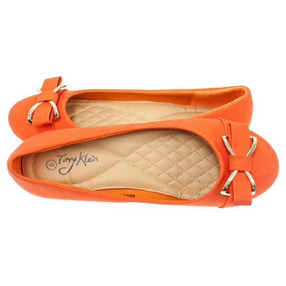 Women Ballet Flats with Bow Buckle, b-1389, Orange - Picture 2 of 4