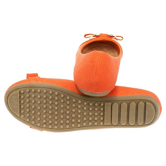 Women Ballet Flats with Bow Buckle, b-1389, Orange - Picture 3 of 4