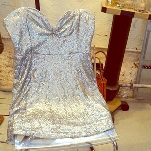 CharlotteRusse Silver Sequin Sweetheart Mini Dress