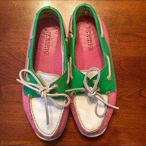 💗💚Pink and Green Women's Sperry Topsiders