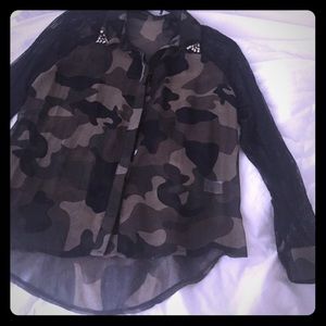Sheer camo black lace sleeved top