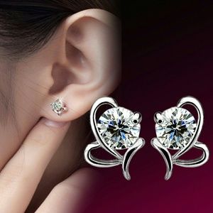 Platinum  Heart/Wing Post Earrings