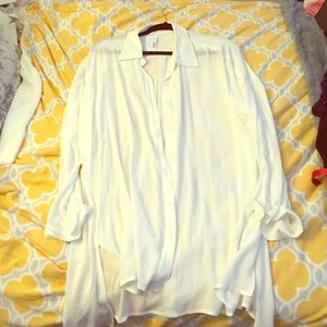 White sheer oversized button up