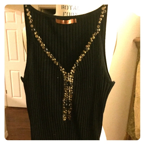 Tank sweater. Black and gold trim.