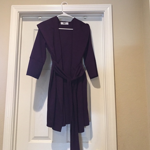 Purple Coat with Hood and Waist Tie