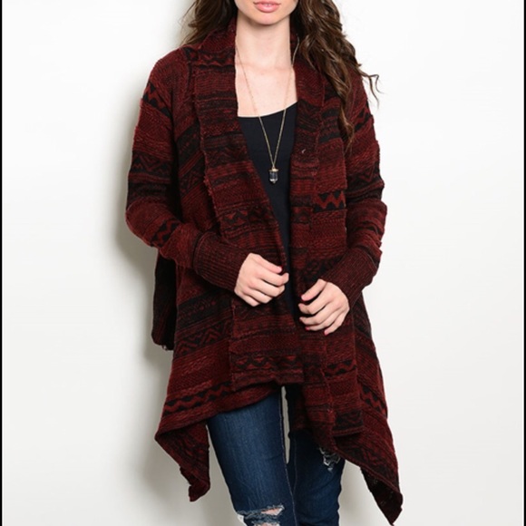 Jackets & Blazers - Wine/Black Cardigan