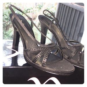 Black, sequence , satin Nina heels