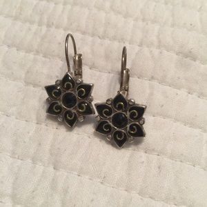 Brighton, gently used, black flowered earrings.