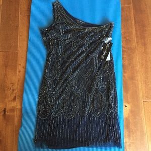 Beautiful Beaded Navy Blue Cocktail Dress