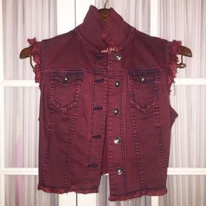 Maroon denim cropped rocker vest
