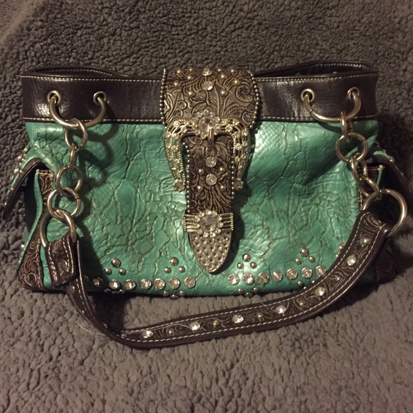 Western Turquoise Rhinestone Purse - Picture 1 of 4