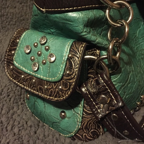 Western Turquoise Rhinestone Purse - Picture 2 of 4