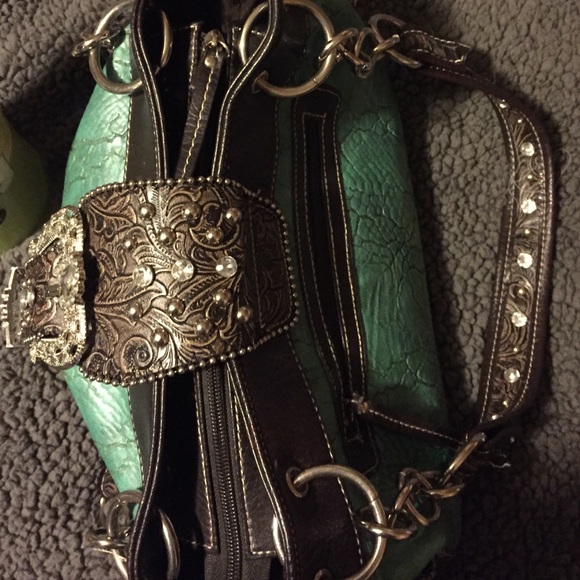 Western Turquoise Rhinestone Purse - Picture 4 of 4