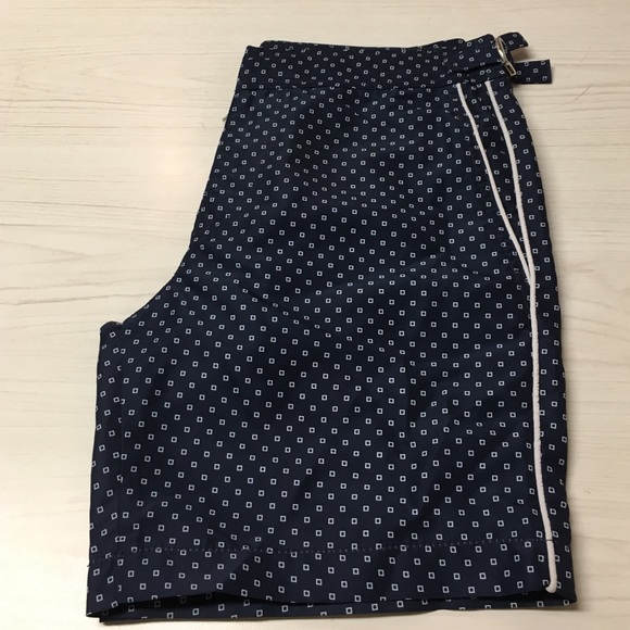 Lined Swim Short in Navy with Square Dots