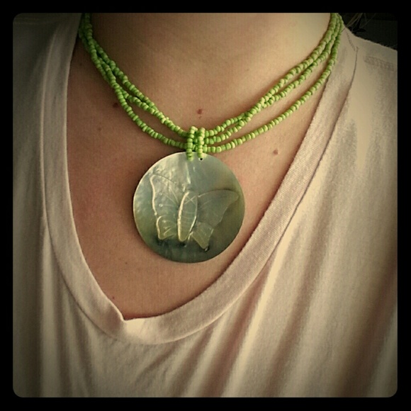 Green butterfly beaded necklace