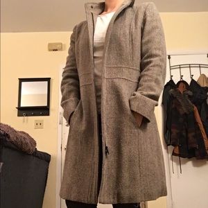 Theory Grey Herringbone Dress Coat
