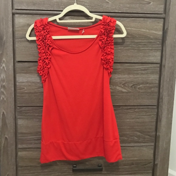 Red tank with ruffles