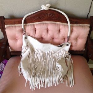 Large hobo white fringe purse