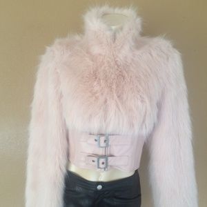 Blanc Noir faux pink fur jacket