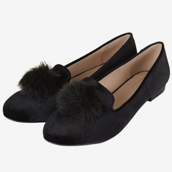 Velvet Pom Pom Loafers
