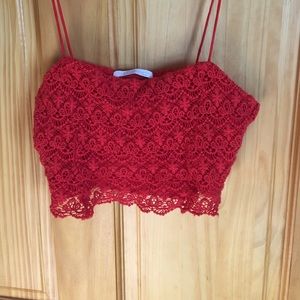 Zara red lace crop top