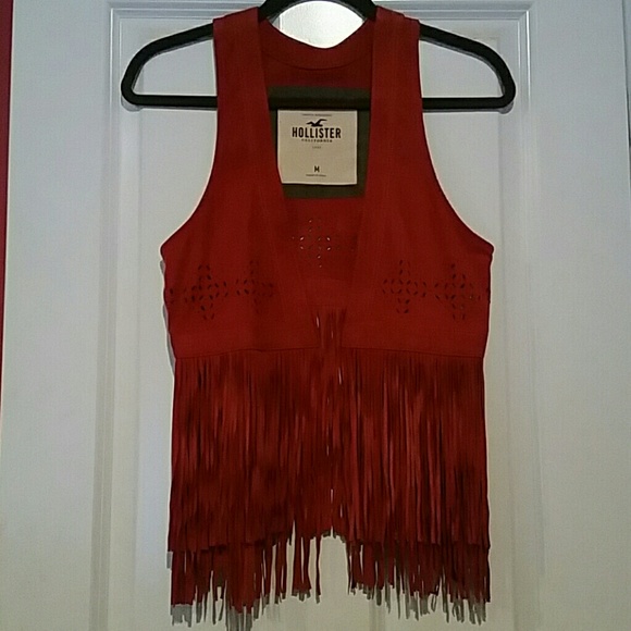 Orange suede fringe Hollister boho hippie vest