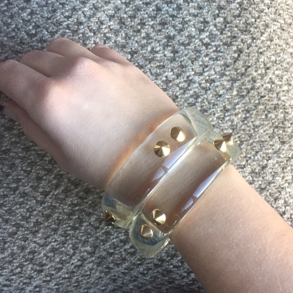 ✨Clear Acrylic Bangles Bracelets Gold Tone Spikes