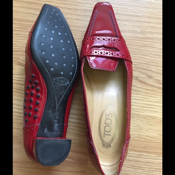 Tod's red patent leather loafers