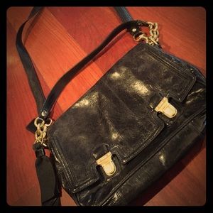 Coach black leather messenger bag