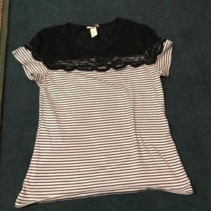Lace and striped short sleeve shirt!
