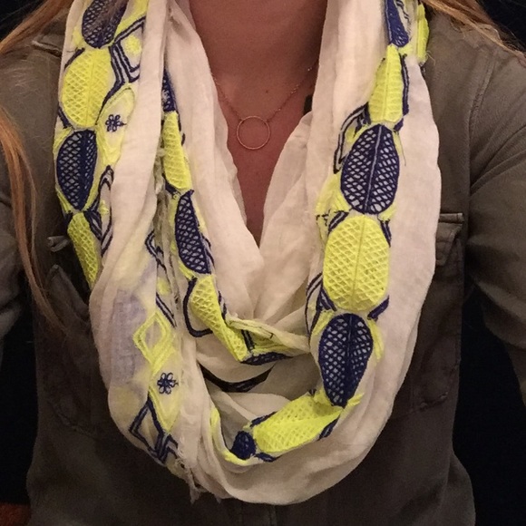 Yellow and blue infinity scarf