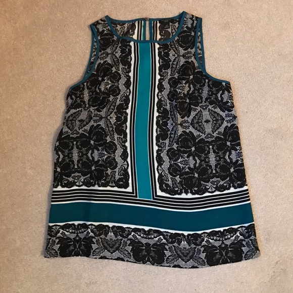 Ann Taylor Top Teal Black and White - Picture 1 of 3