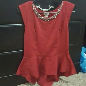 Burgundy peplum blouse with stones