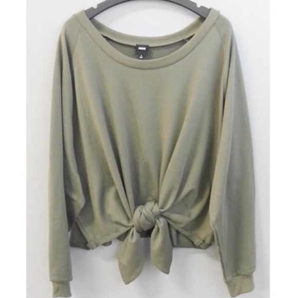 ▪️CLEARANCE *LAST1* Tie-front Sweatshirt - Olive - Picture 3 of 5