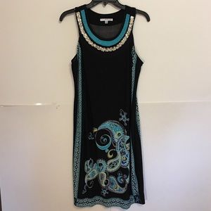 Black and teal sleeveless sundress w/ metal detail