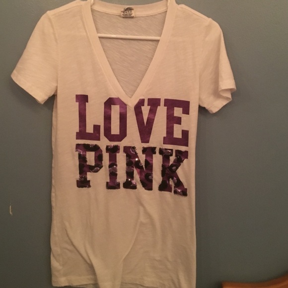 Victoria's Secret PINK Sequin White V-Neck Top!!