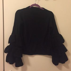 Shein.com black ruffle sleeve sweater