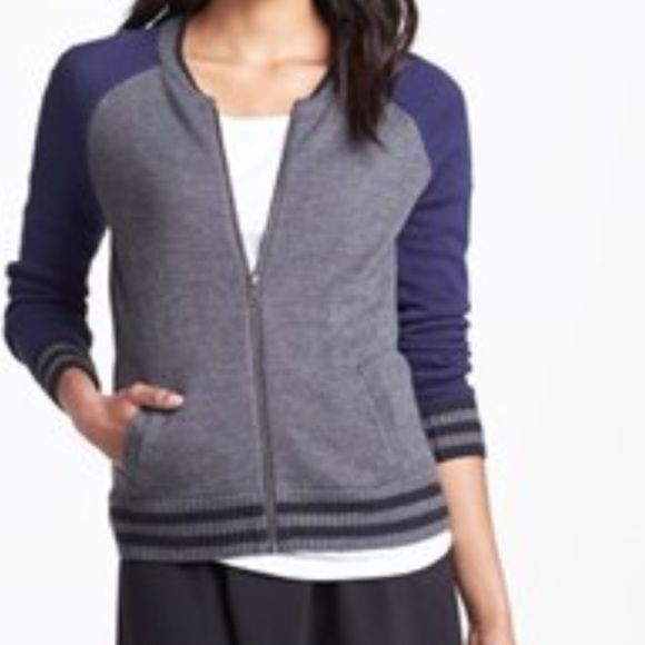 Halogen S dark blue and gray varsity style jacket