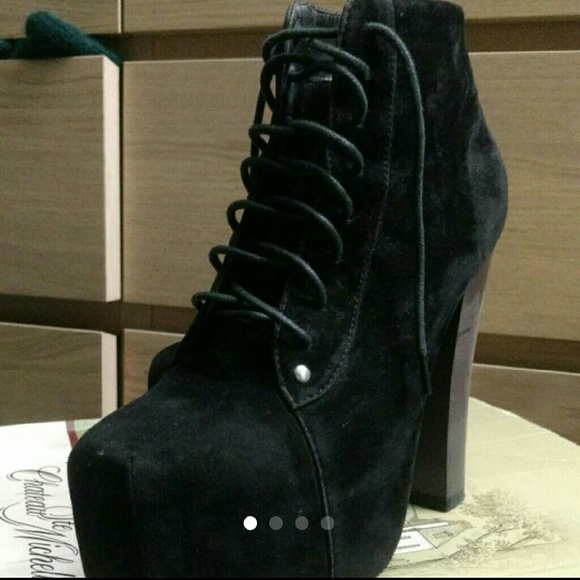 Chunky Black Suede Lace Up Booties