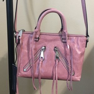 Rebecca minkoff pink distressed micro Moto satchel