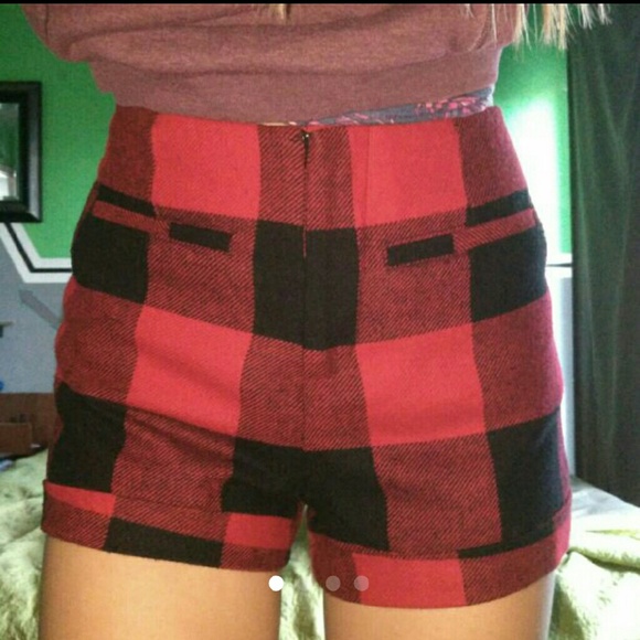 Red Plaid Vintage High Waisted Shorts