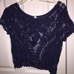 See-through Patterned Crop Top Navy