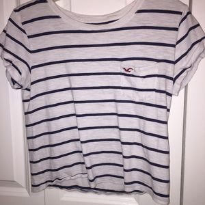 Hollister Navy and White striped pocket tee
