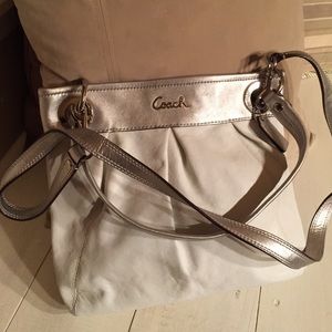 Coach Handbag. White with grey trim