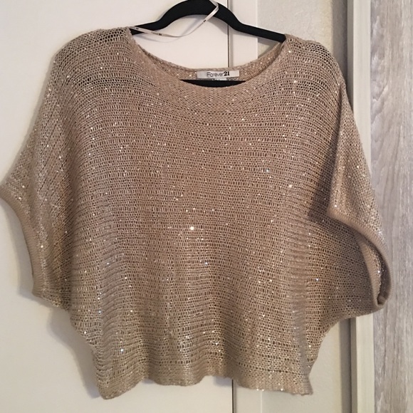 Taupe gold sparkly loose knit top
